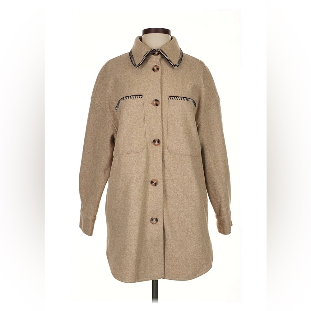 Zara Tan Utility Jacket with Button Detail EUC